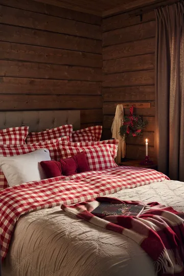 Checked Cotton Flannel örngott 50x60 cm - Red-light beige - Lexington