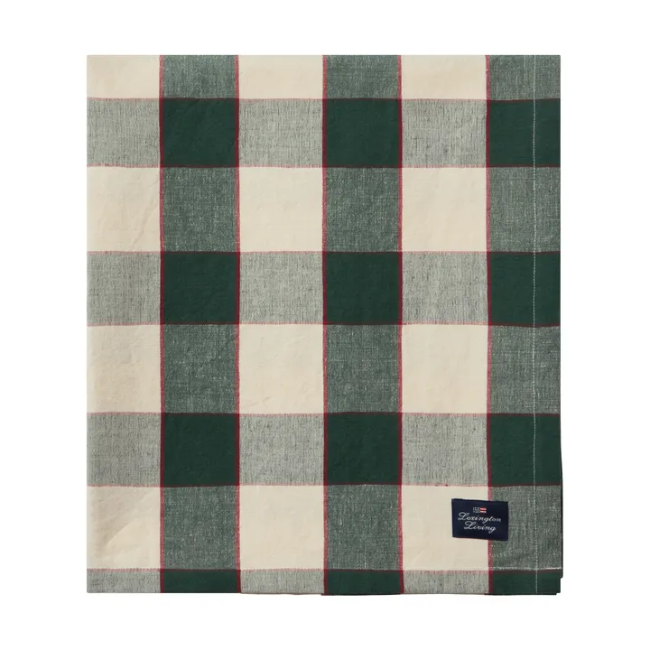 Checked Cotton Linen bordsduk 150x350 cm - Green-light beige-red - Lexington