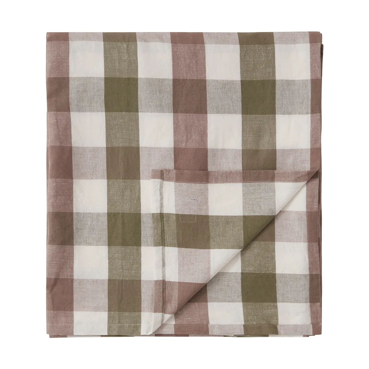 Checked Cotton Linen bordsduk 150x350 cm, Olive Lexington