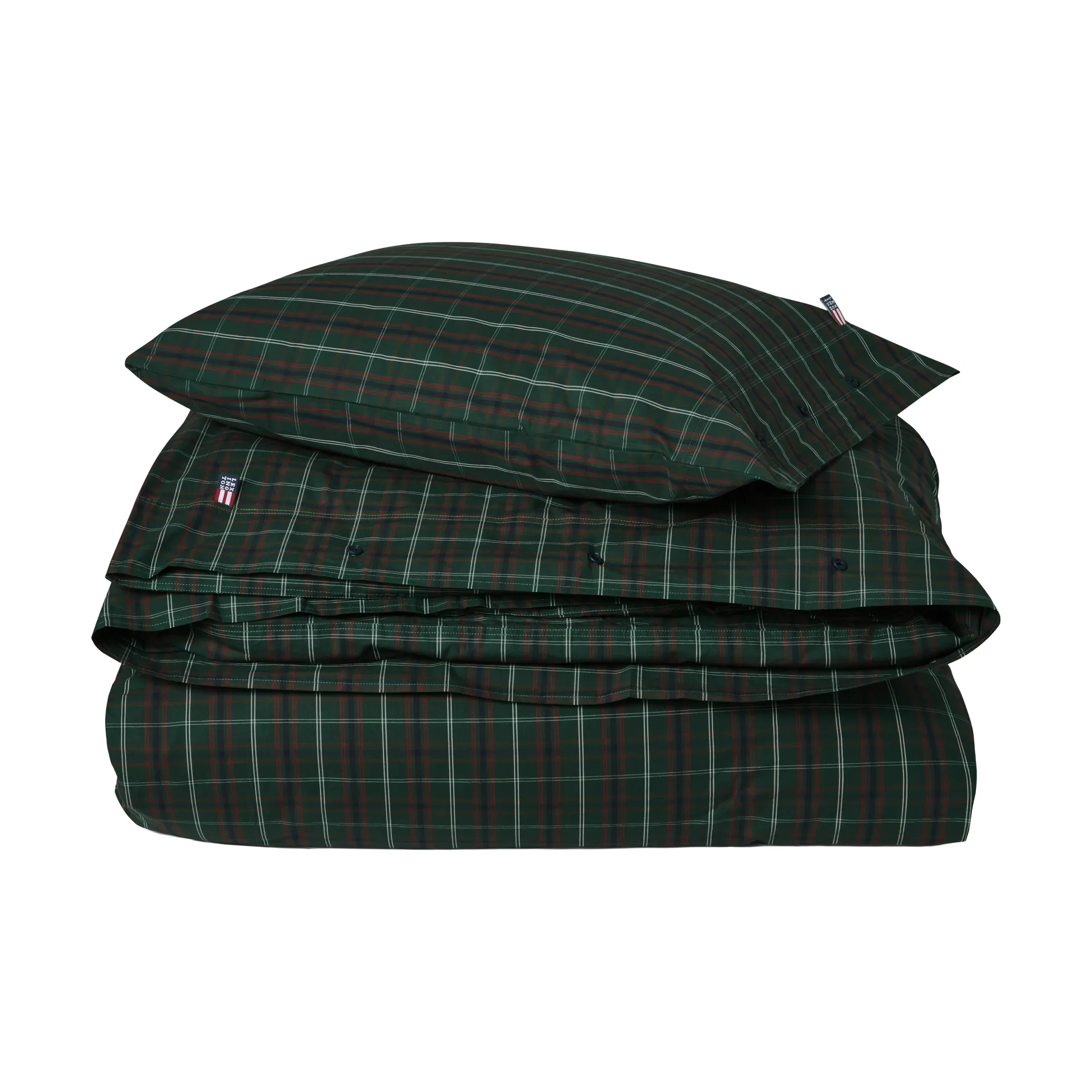 Checked cotton percale bäddset, Green-navy, 50x60 cm/150x210 cm Lexington