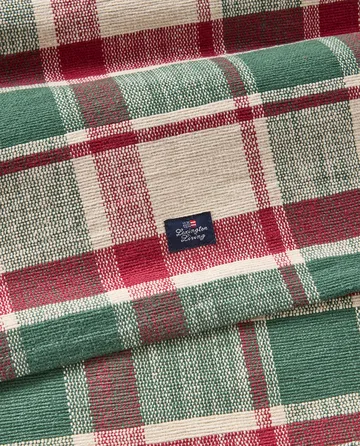 Checked ekologisk bomull löpare - Green-red-beige, 50x150 cm - Lexington