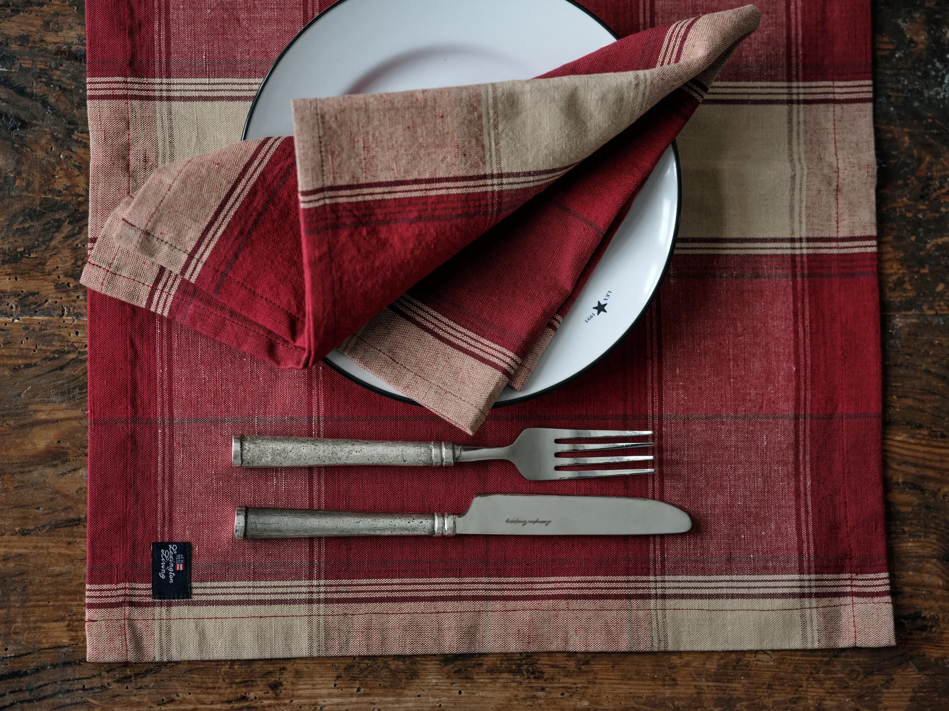 Checked linen-cotton bordstablett 40x50 cm, Röd-beige Lexington