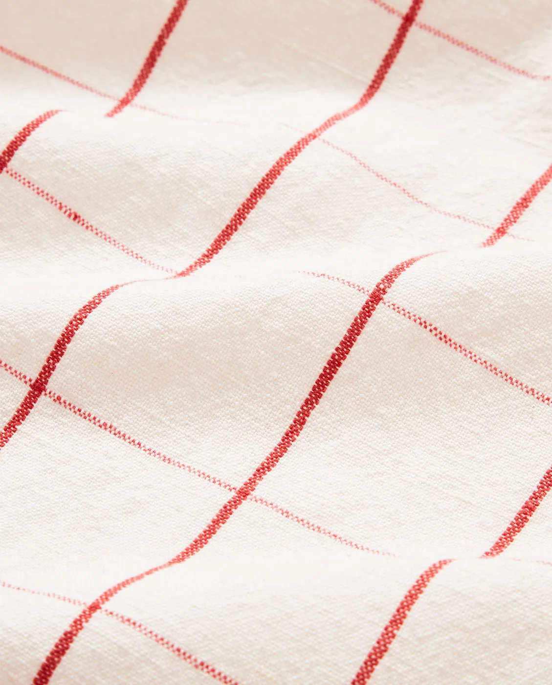 Checked Linen/Cotton kökshandduk 50x70 cm, White-red Lexington