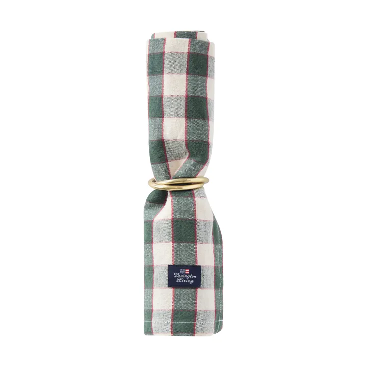Checked Linen/Cotton tygservett 50x50 cm - Green-light beige-red - Lexington