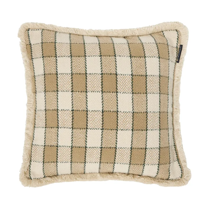 Checked organic cotton fringe kuddfodral - Beige-light beige-green - Lexington