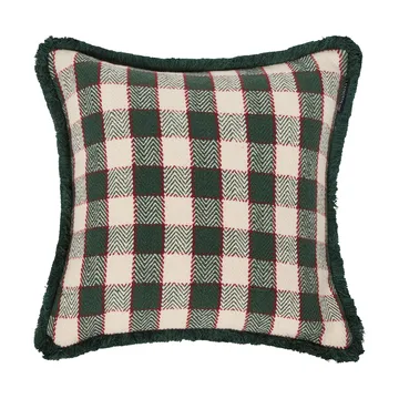 Checked organic cotton fringe kuddfodral - Green-light beige-red - Lexington