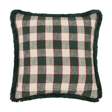 Checked organic cotton fringe kuddfodral - Green-light beige-red - Lexington