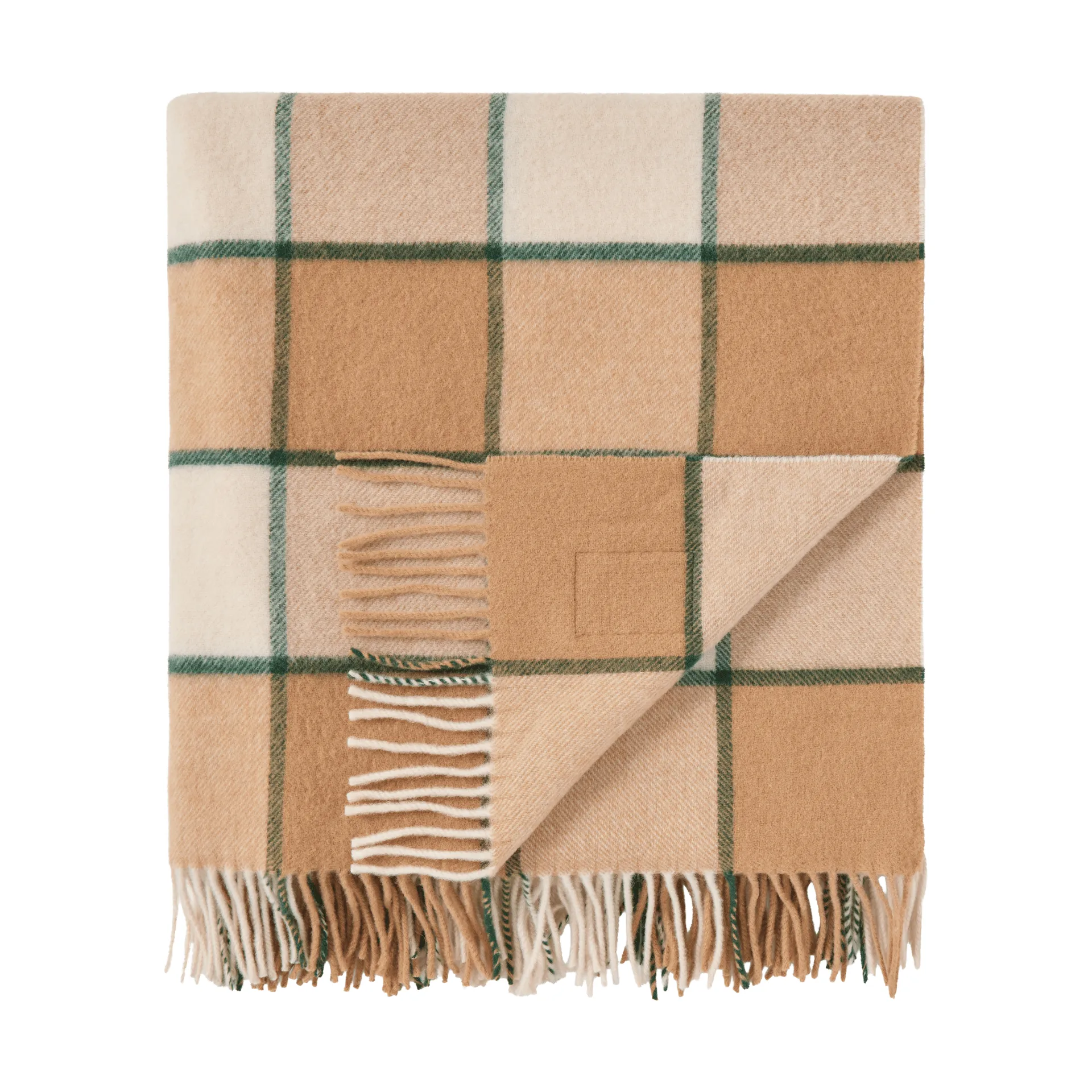 Checked Recycled Wool pläd 130x170 cm, Beige-Light beige-green Lexington