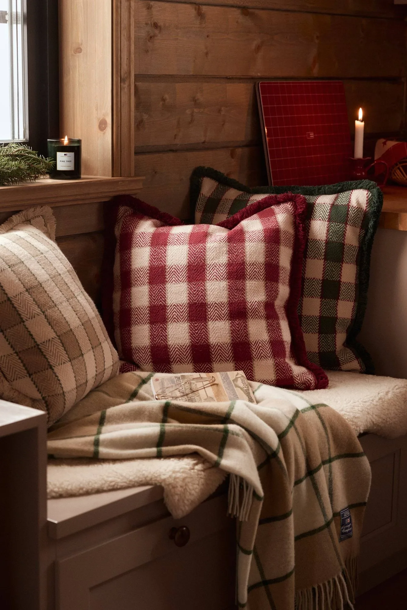 Checked Recycled Wool pläd 130x170 cm, Beige-Light beige-green Lexington