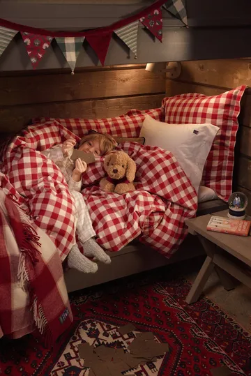 Checked Recycled Wool pläd 130x170 cm - Red-Light beige-beige - Lexington