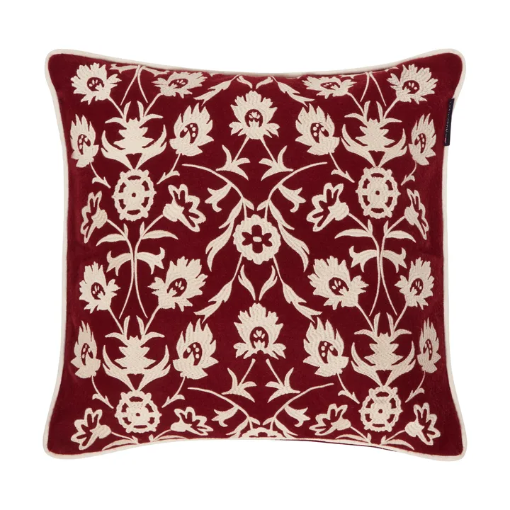 Flower Embroidered Wool Mix kuddfodral 50x50 cm - Red-Light beige - Lexington