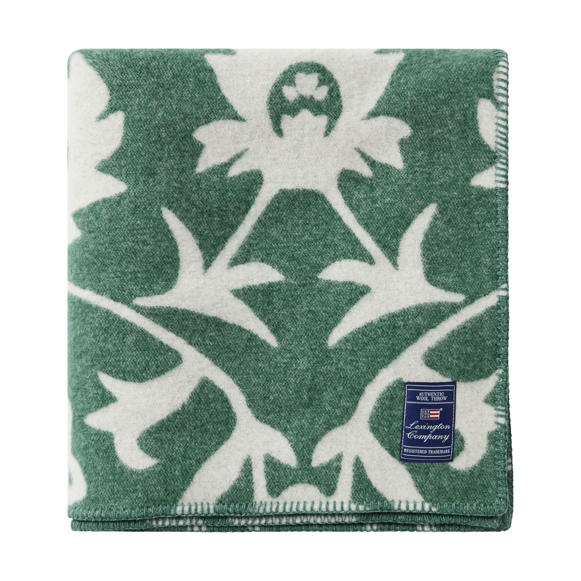 Flower jacquardvävd ullfilt, Green-Light beige Lexington