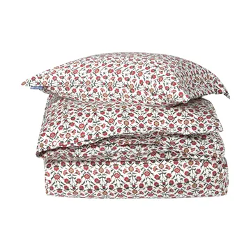 Flower printed cotton sateen bäddset - White-red-green-beige, 2 st 50x60 cm/1 st 220x220 cm - Lexington