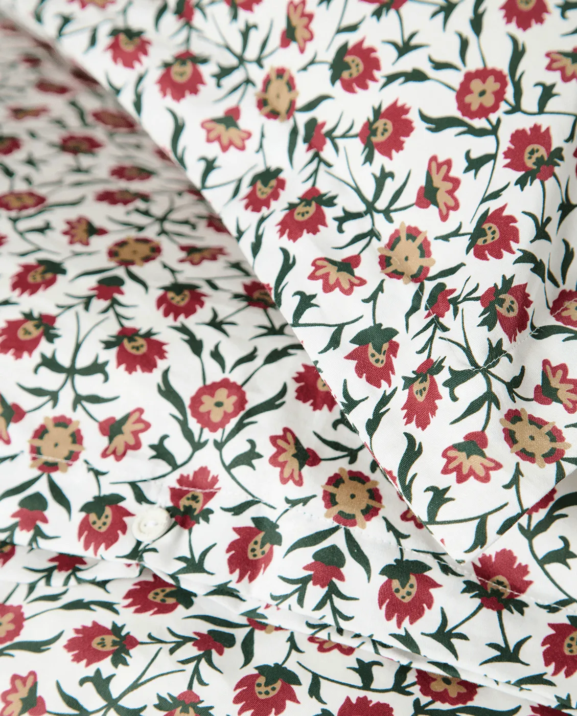 Flower printed cotton sateen bäddset, White-red-green-beige, 2 st 50x60 cm/1 st 220x220 cm Lexington