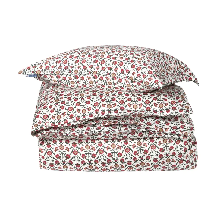 Flower printed cotton sateen bäddset - White-red-green-beige, 50x60 cm/150x210 cm - Lexington