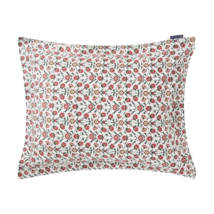 Flower printed cotton sateen örngott 50x60 cm - White-red-green-beige - Lexington