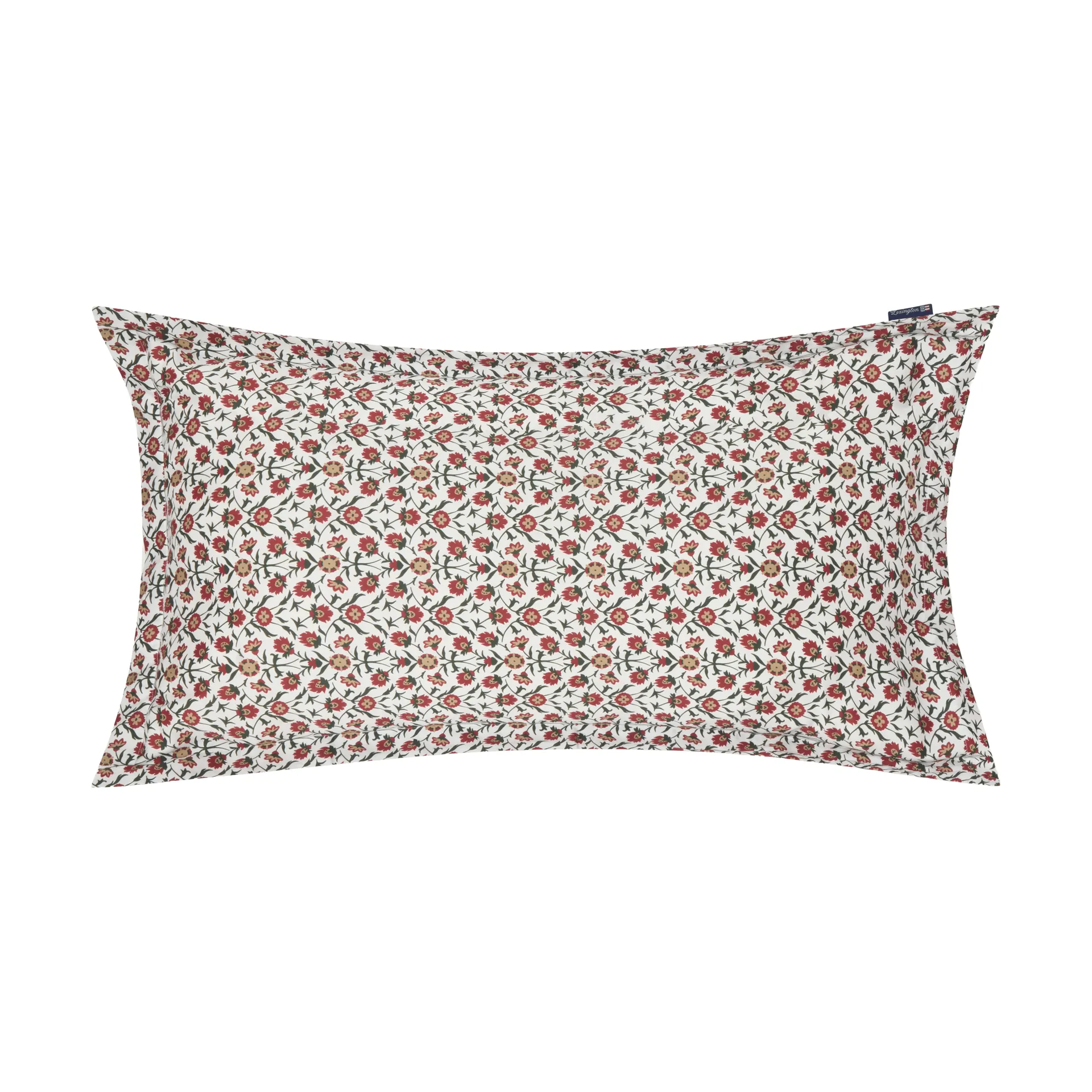 Flower printed cotton sateen örngott 50x90 cm, White-red-green-beige Lexington