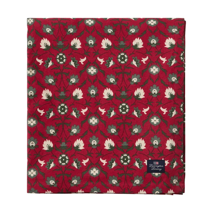 Flower printed ekologisk bomull bordsduk - Red-beige-green, 150x250 cm - Lexington