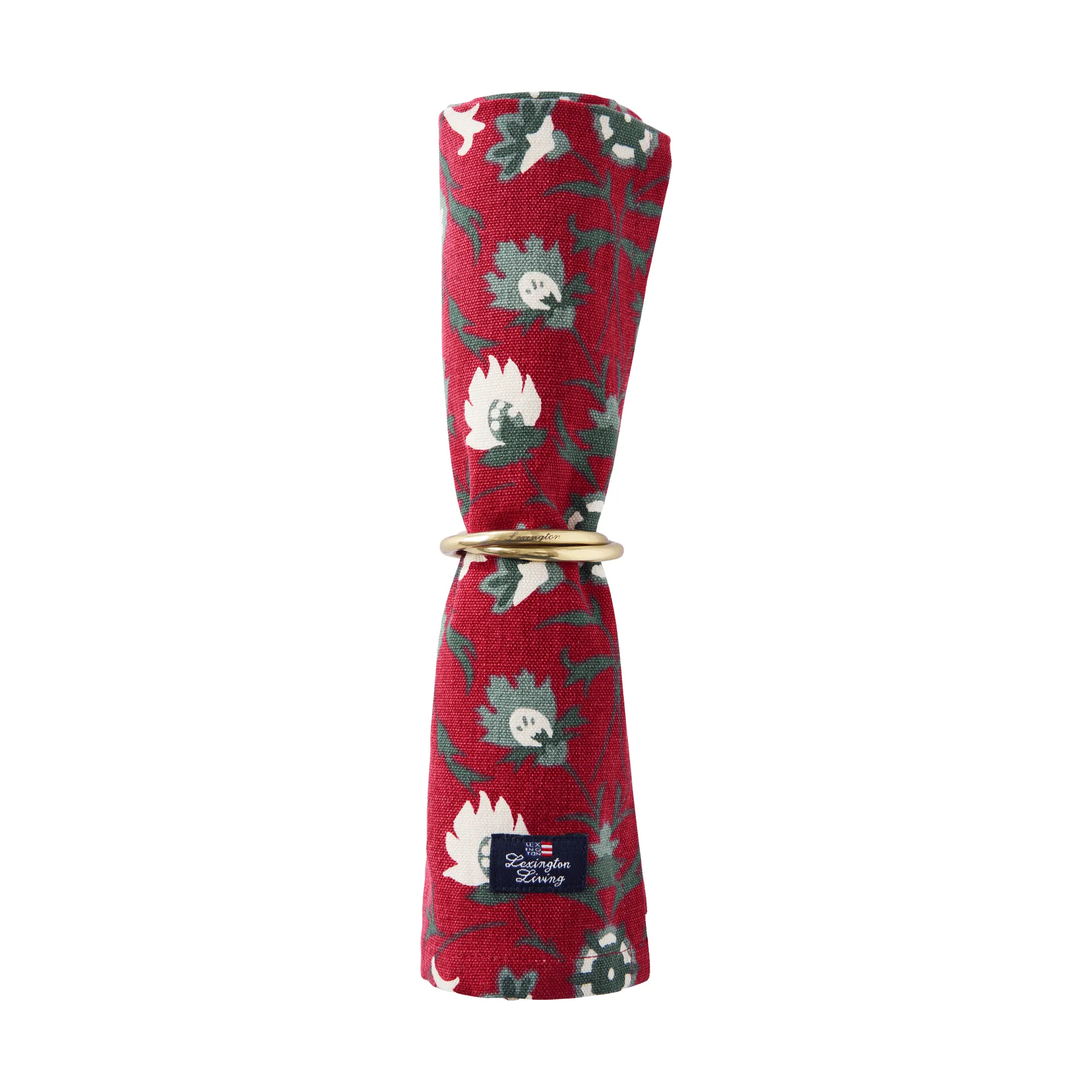 Flower printed ekologisk bomullservett, Red-beige-green Lexington
