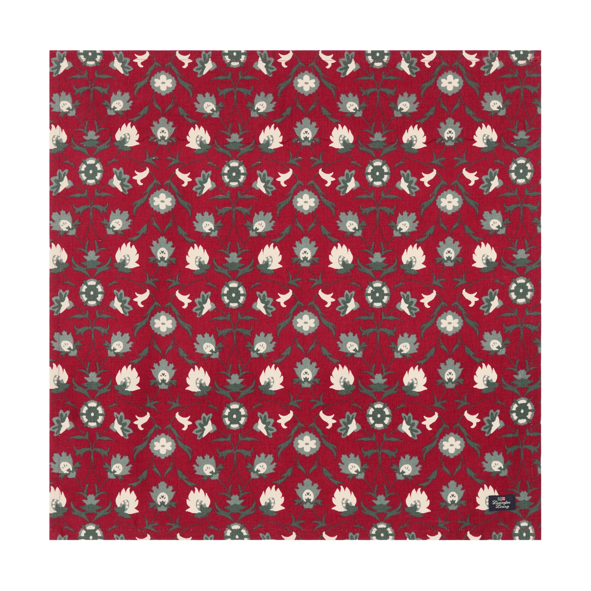 Flower printed ekologisk bomullservett, Red-beige-green Lexington