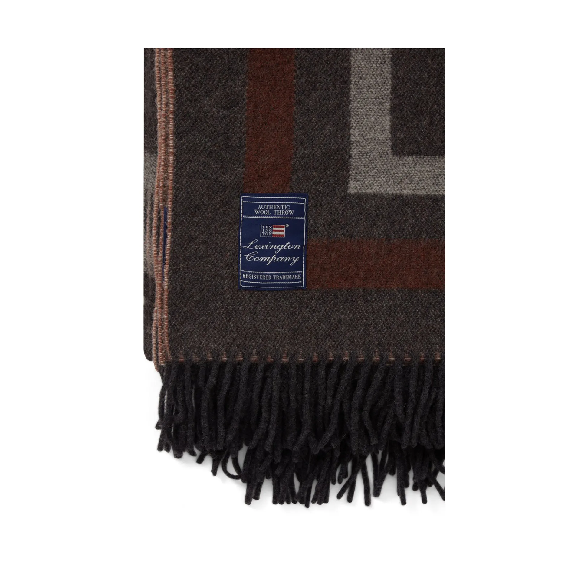 Graphic Recycled Wool pläd 130x170 cm, Dark gray-white-brown Lexington