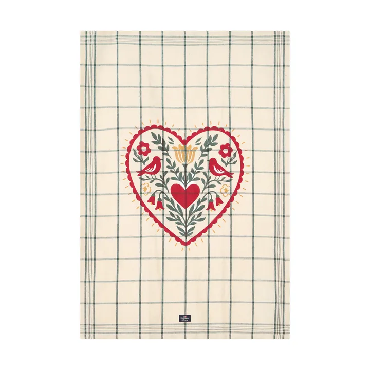 Heart linne/bomull kökshandduk - White-green-red, 50x70 cm - Lexington