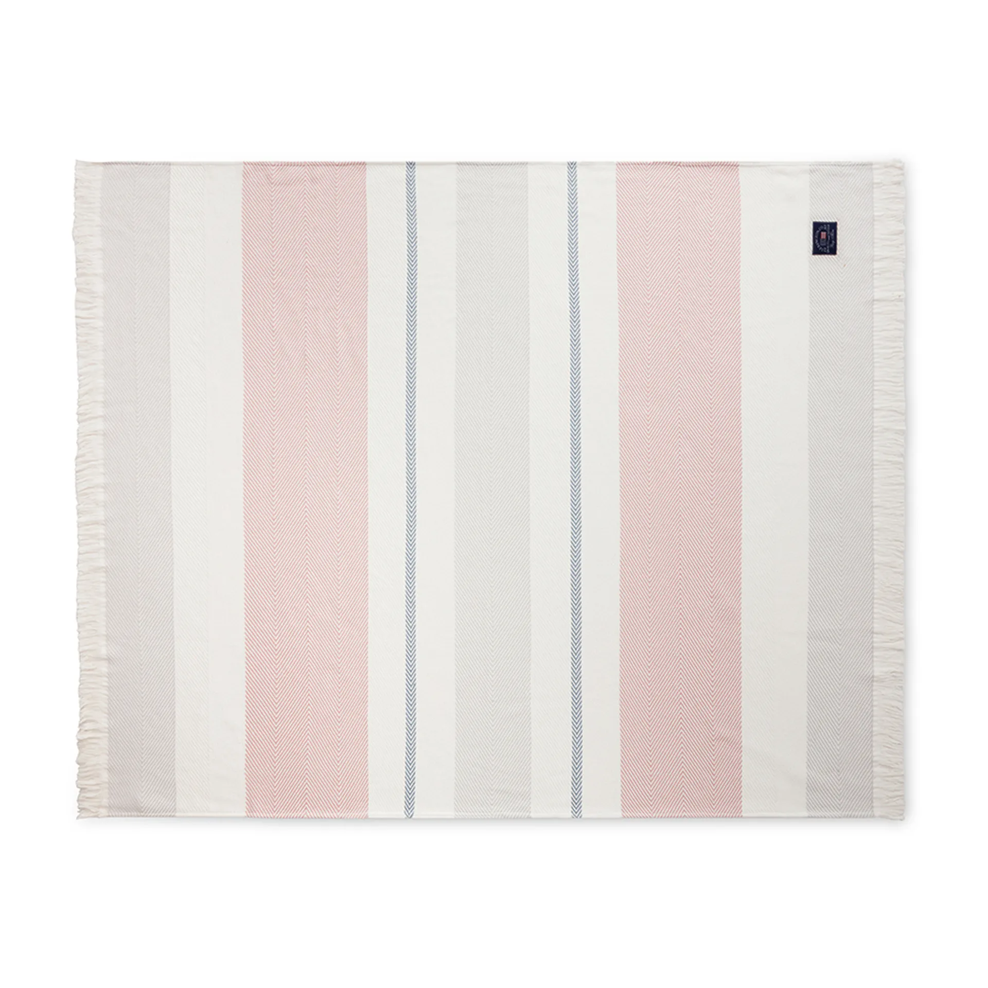 Herringbone Striped Recycled bomullspläd, Vit-rosa Lexington