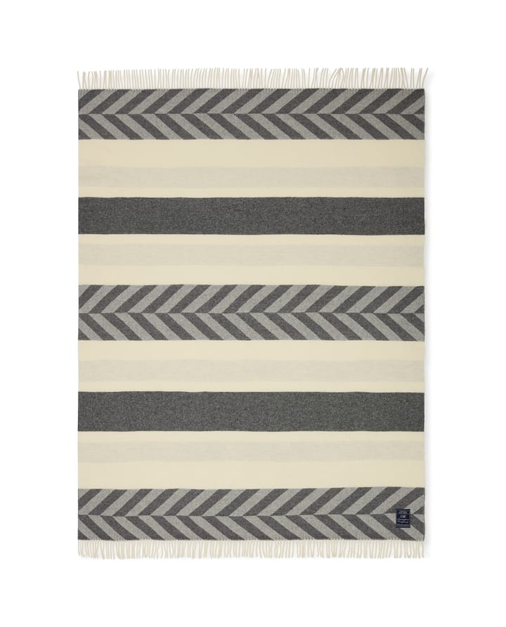 Herringbone Striped Recycled Wool pläd 130x170 cm, Gray-off white Lexington