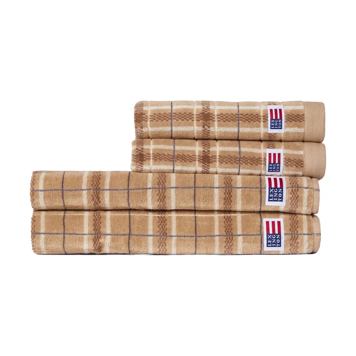 Lexington checked handduk 4 delar - Beige-gray, 2 st 50x70 cm, 2 st 70x30 cm - Lexington