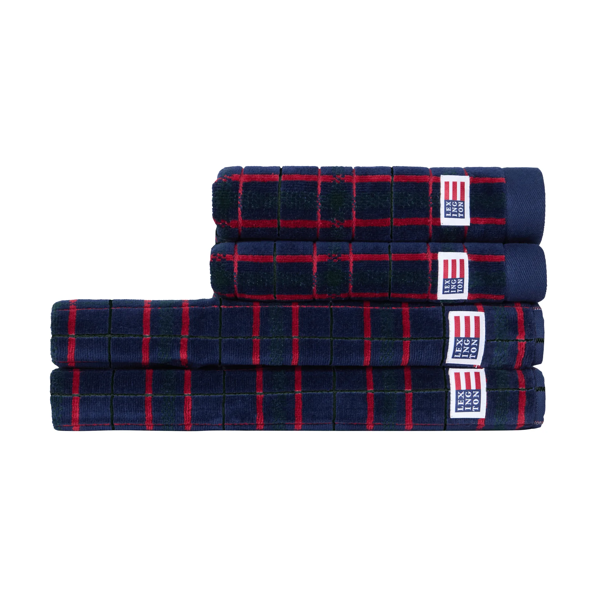 Lexington checked handduk 4 delar, Navy-green, 2 st 50x70 cm, 2 st 70x30 cm Lexington