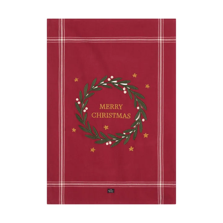 Merry Christmas Org Cotton kökshandduk 50x70 cm - Red-Light beige - Lexington