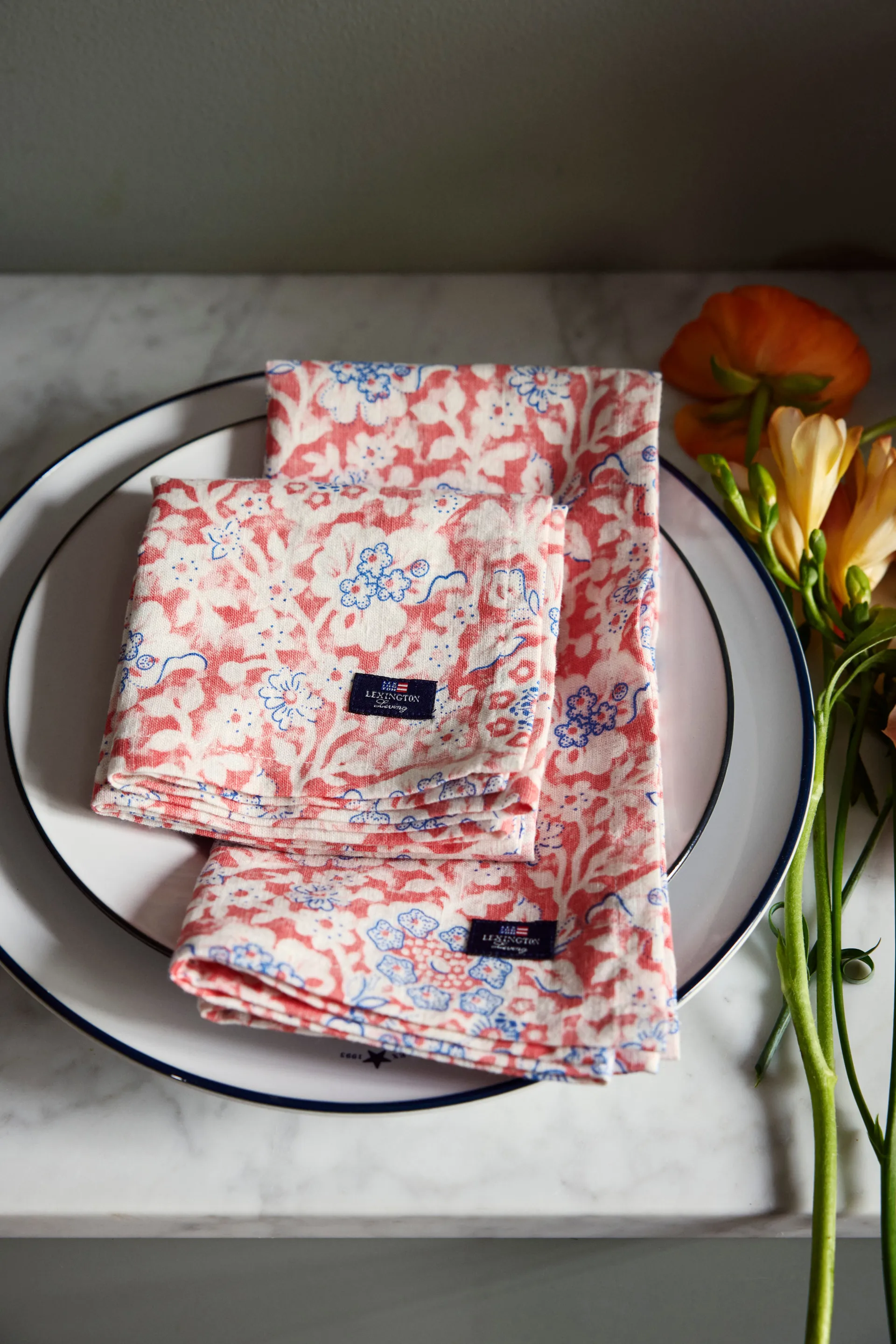 Printed Flowers Recycled Cotton tygservett 50x50 cm, Coral Lexington