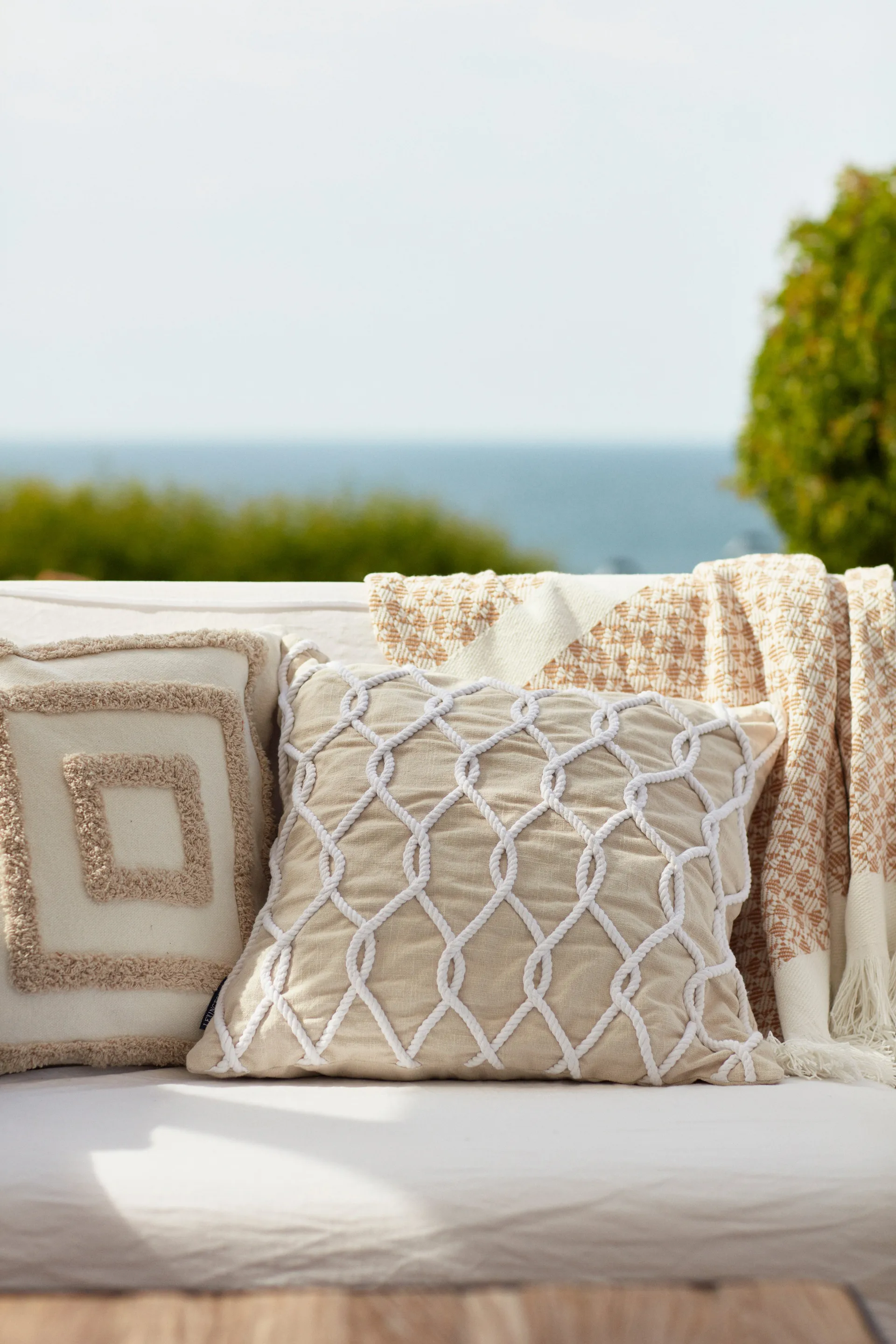 Rope Deco Canvas kuddfodral 50x50 cm, Ljusbeige-vit Lexington