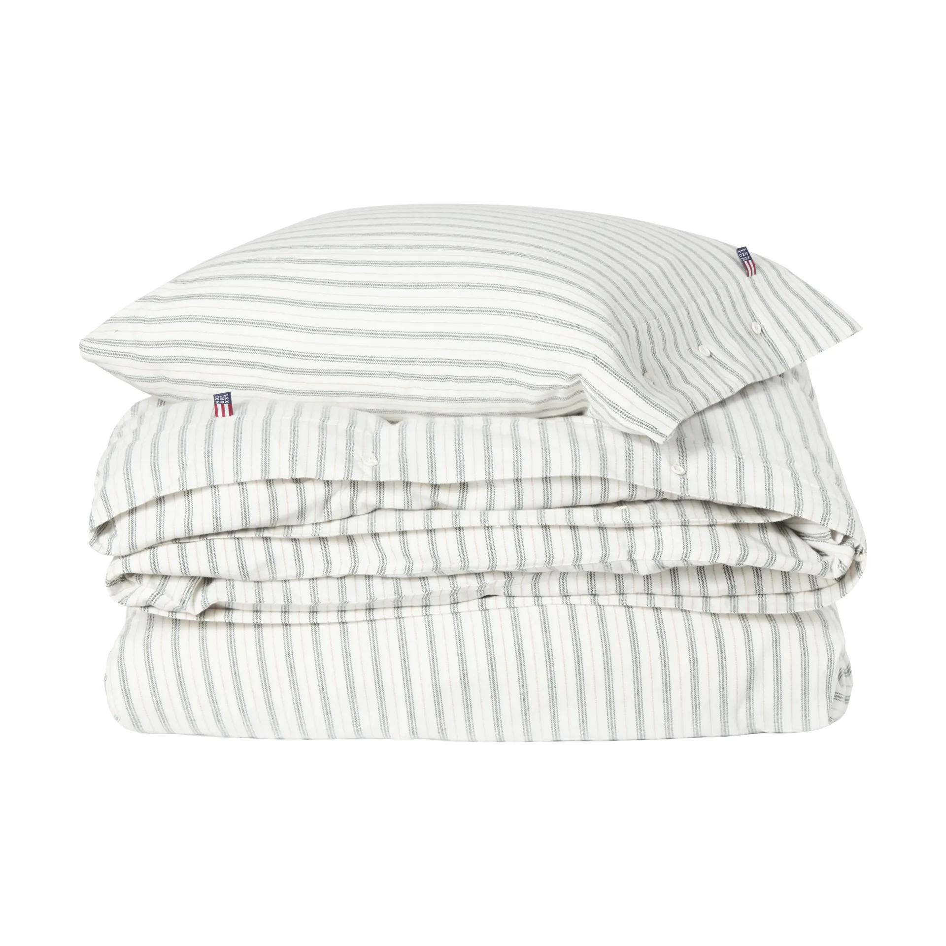 Stripe cotton flannel bäddset, White-green-beige, 50x60 cm/150x210 cm Lexington