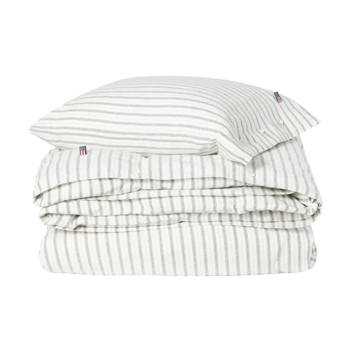 Stripe cotton flannel bäddset - White-green-beige, 50x60 cm/150x210 cm - Lexington