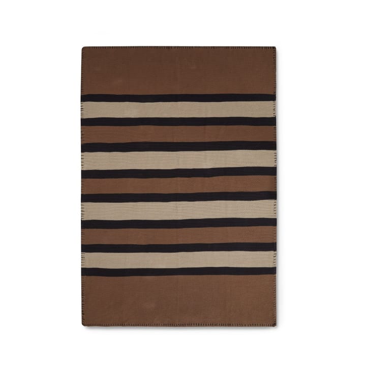Striped Knitted Cotton pläd 130x170 cm, Brown-beige-dark gray Lexington