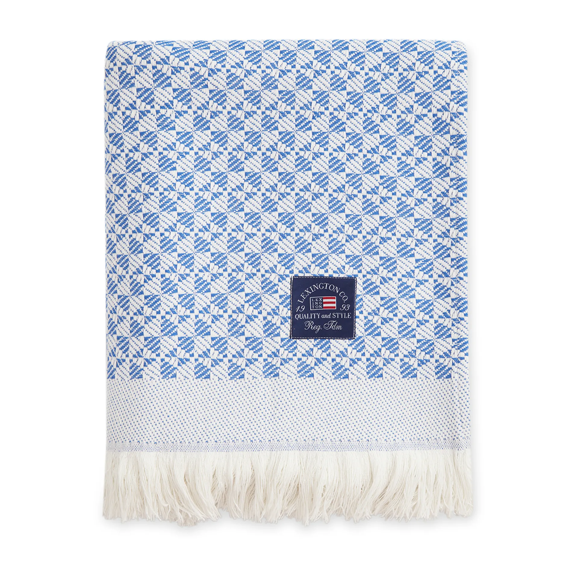 Striped Structured Recycled bomullspläd 130x170 cm, Blå-vit Lexington
