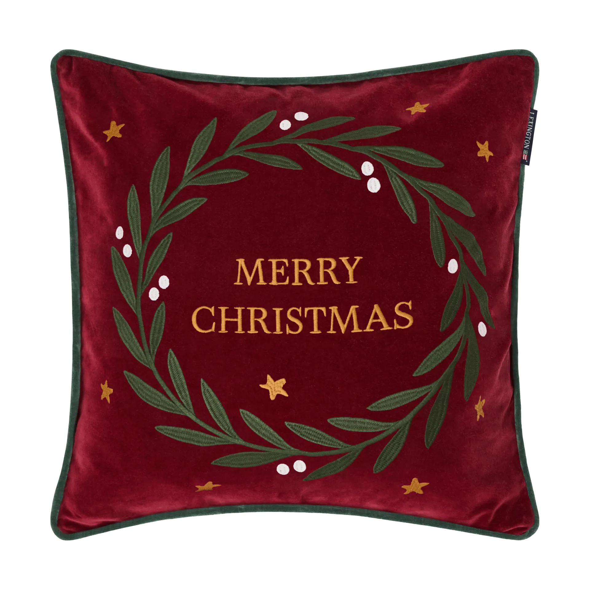 Wreath ekologisk bomullssammet kuddfodral 50x50 cm, Red-green-yellow, 50x50 cm Lexington