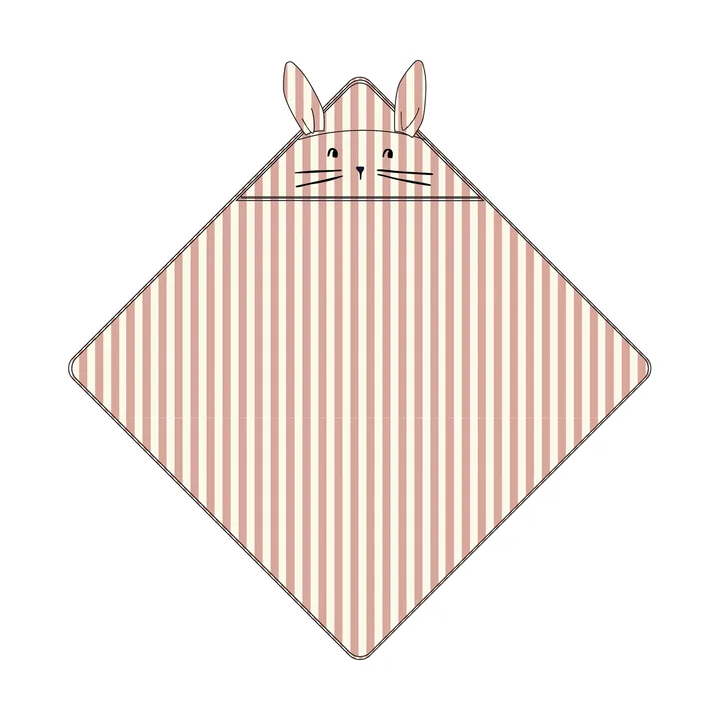 Albert handduk med huva 70x70 cm - Coral blush-creme de la creme stripe - Liewood