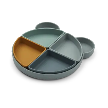 Liewood Arne barntallrik + 4 skålar Mr bear blue fog multi mix