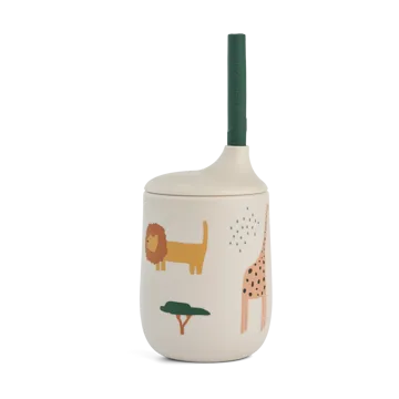 Liewood Ellis printed sippy cup pipmugg med sugrör 23 cl Safari sandy mix