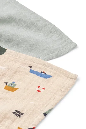Lewis muslin filt 2-pack 65x65 cm - Sailing-dove blue mix - Liewood