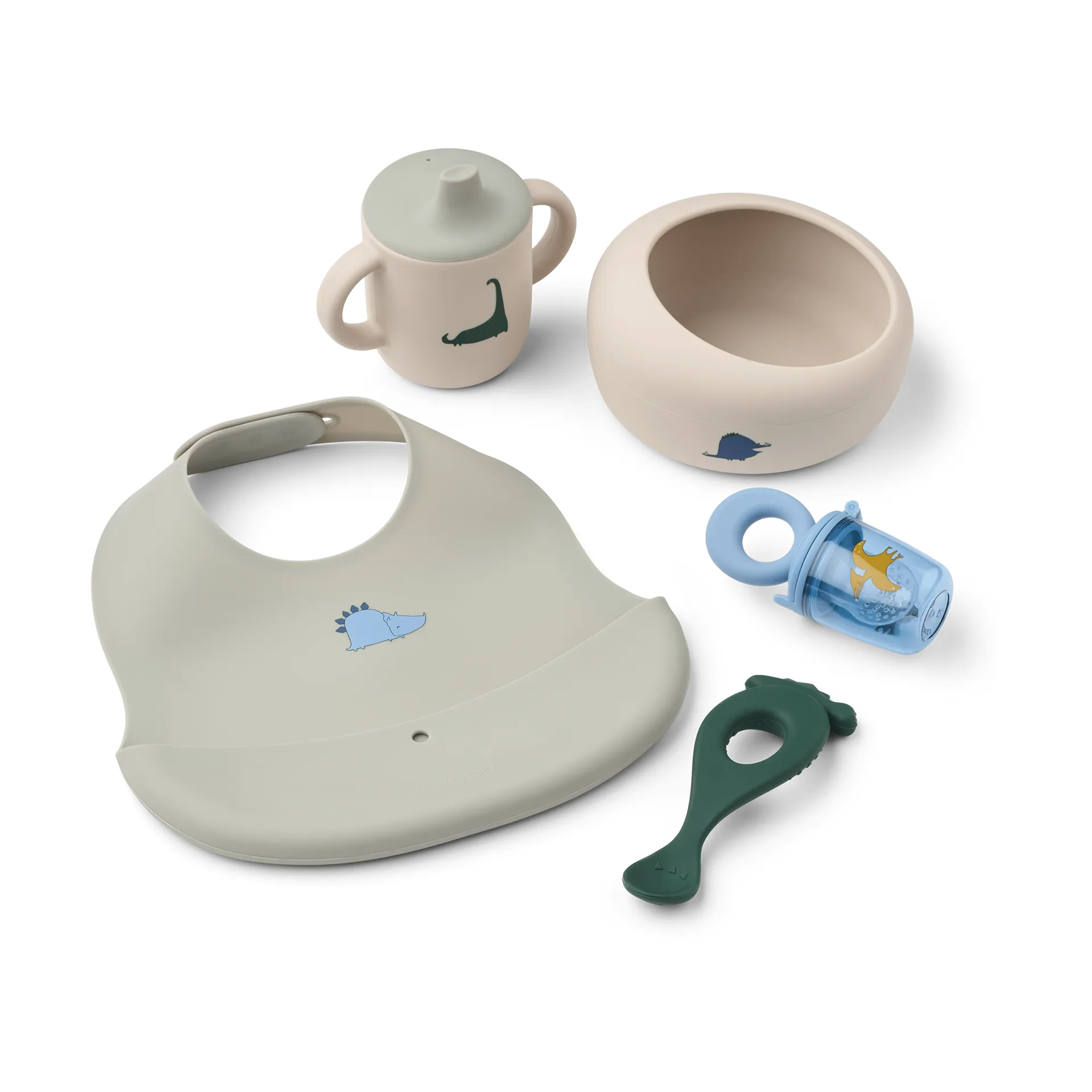 Liewood Mileah baby mealtime servisset Dino Roar/Dove blue