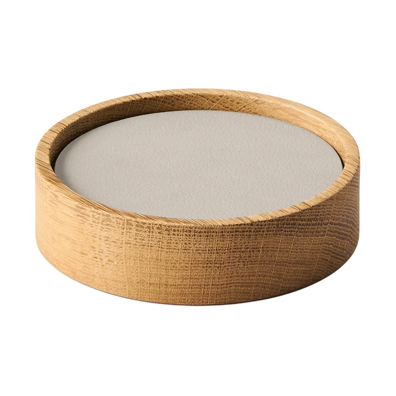 Wood Box glasunderlägg set, Nature-oak, circle, S, Nupo oyster white, 9 delar LIND DNA