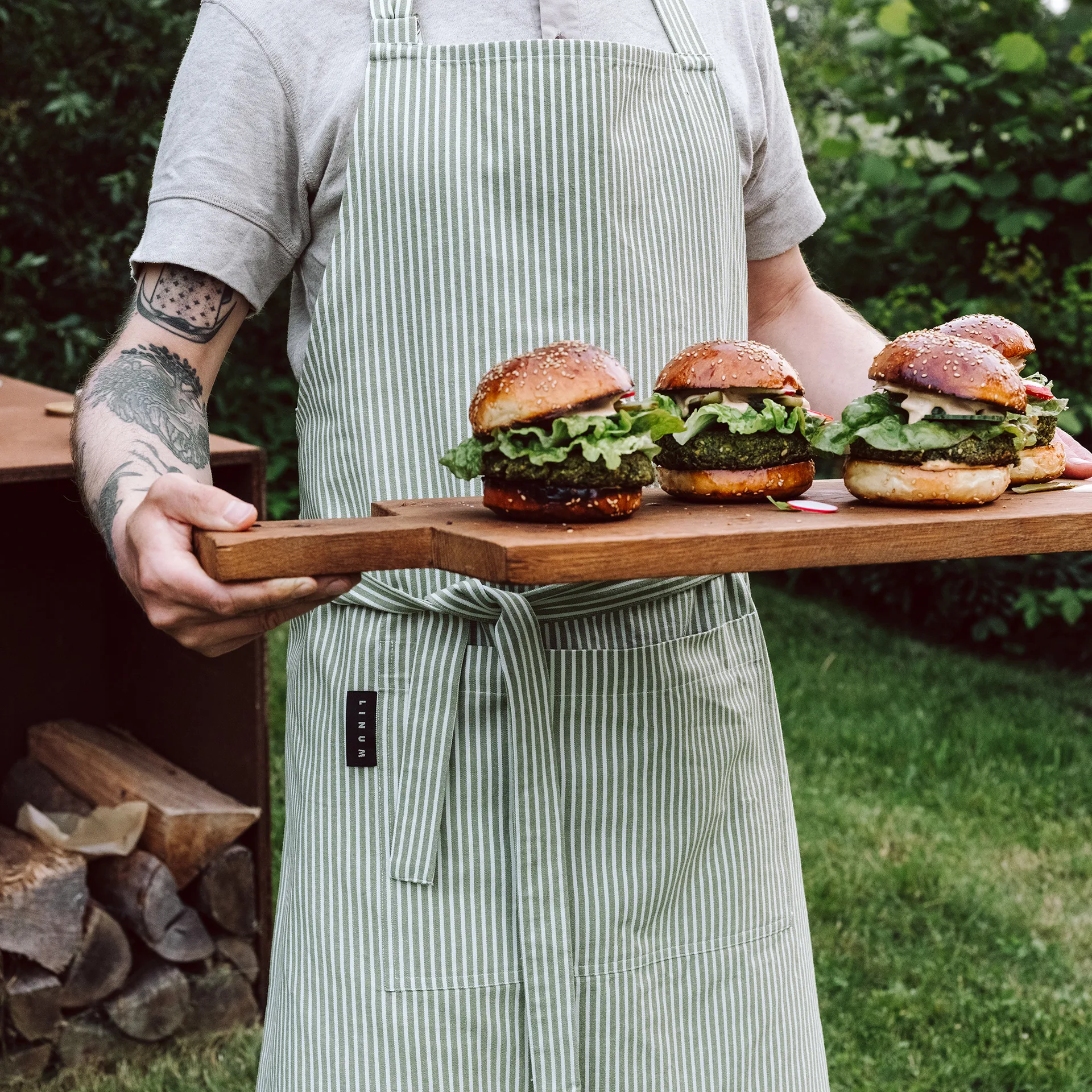 Emma förkläde, Mossgrön Linum