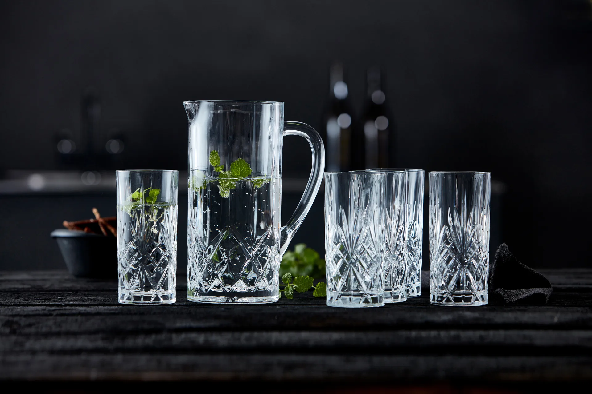Melodia kanna och highballglas 7 delar, Kristall Lyngby Glas