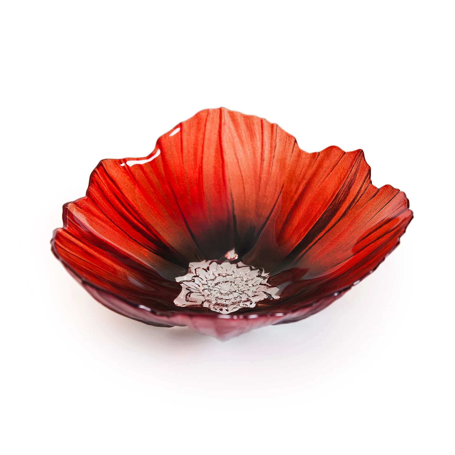Poppy skål medium, Röd-svart Målerås Glasbruk