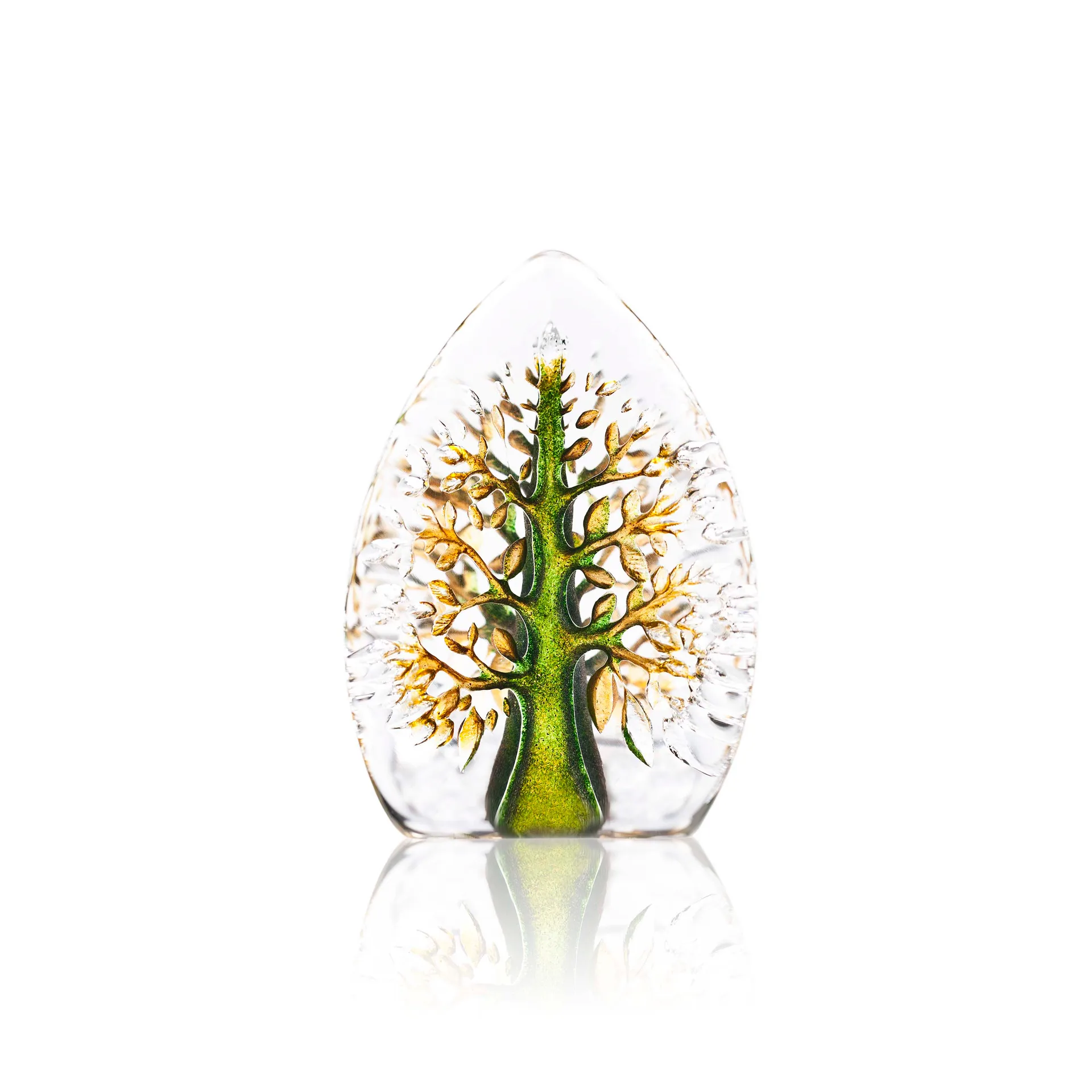 Yggdrasil glasskulptur grön-gul, Mini Målerås Glasbruk