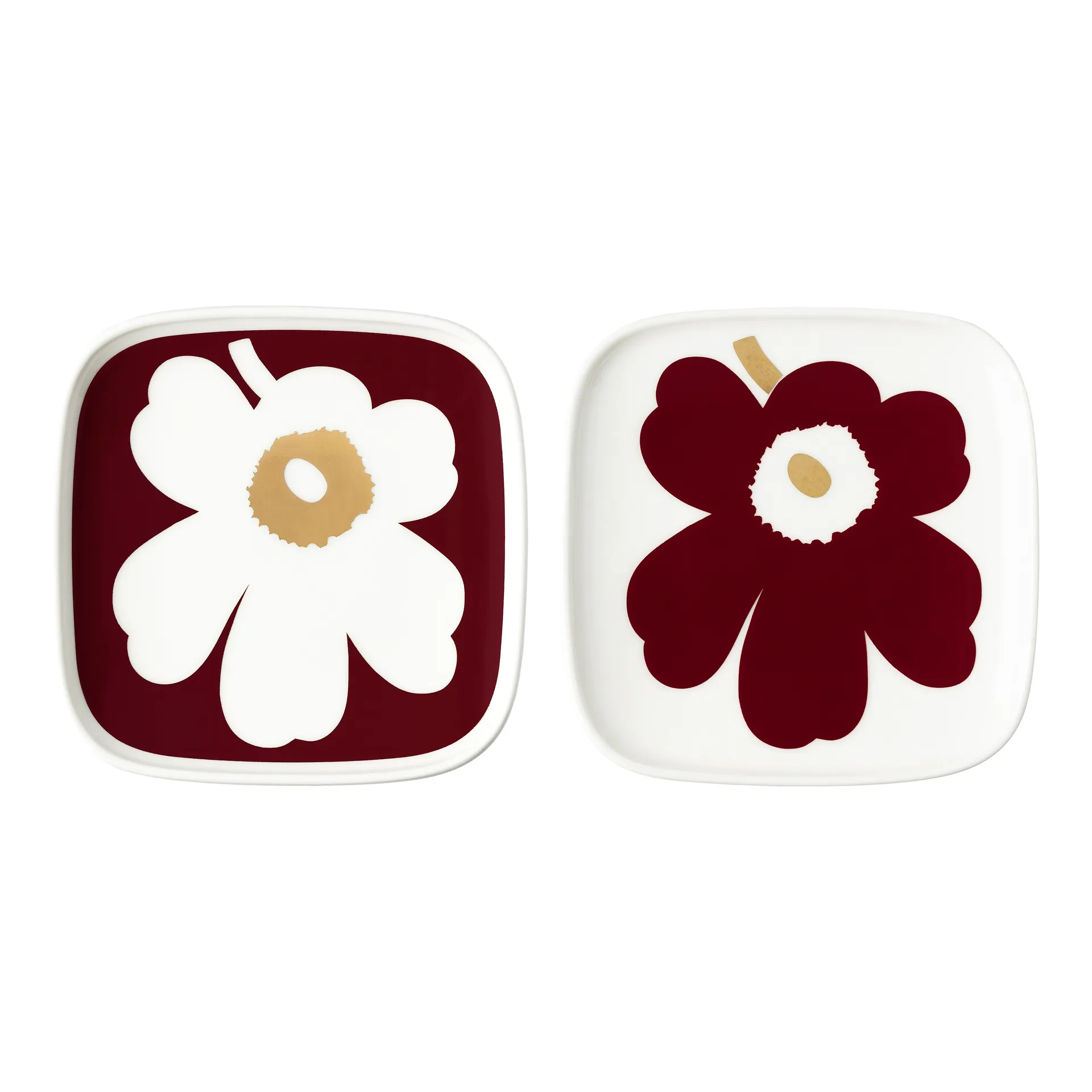 Juhla Unikko fat 10x10 cm 2-pack, Vit-vinröd-guld Marimekko