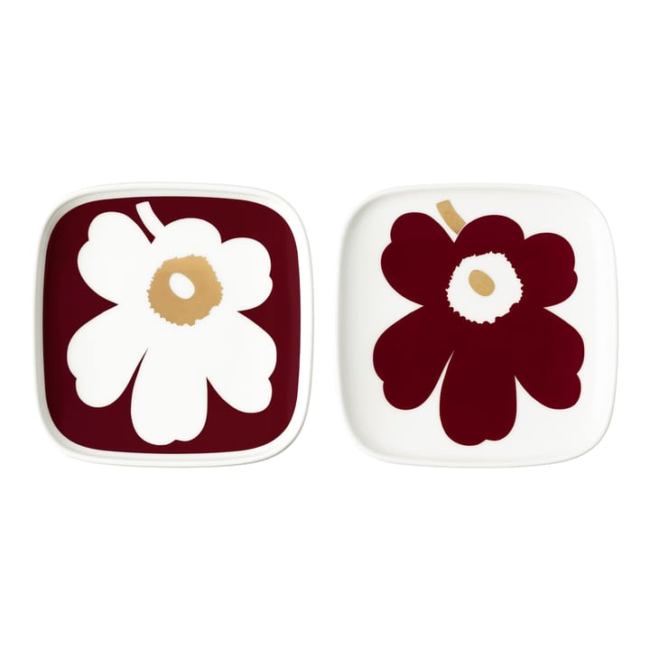 Juhla Unikko fat 10x10 cm 2-pack, Vit-vinröd-guld Marimekko